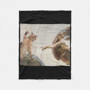 Funny Cat God Creation Of Adam Meme Michelangelo J Fleece Blanket