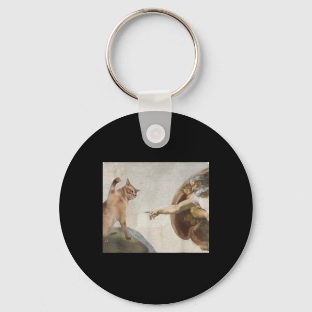 Funny Cat God Creation Of Adam Meme Michelangelo J Key Ring (Front)