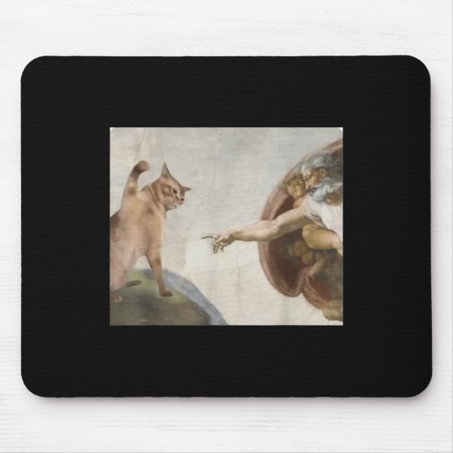 Funny Cat God Creation Of Adam Meme Michelangelo J Mouse Mat (Front)