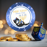 Funny Cat Gold Menorah Dreidel Hebrew Hanukkah Classic Round Sticker<br><div class="desc">Funny Cute Cat Gold Menorah Blue Dreidel Hebrew Hanukkah Stickers Labels</div>