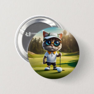 Funny Cat Golf Player, 6 Cm Round Badge