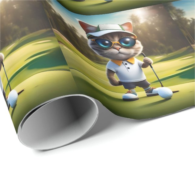 Funny Cat Golf Player, Wrapping Paper (Roll Corner)