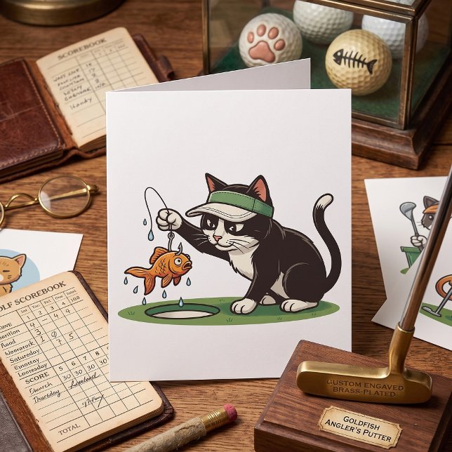 Funny Cat Golfer Fishing Water Hazard Card (Creator Uploaded)
