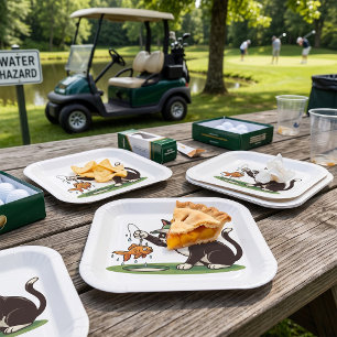 Funny Cat Golfer Fishing Water Hazard Paper Plate