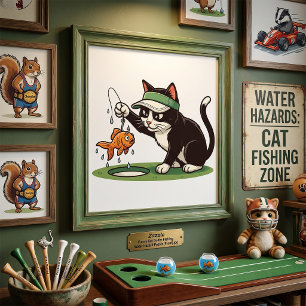 Funny Cat Golfer Fishing Water Hazard Poster