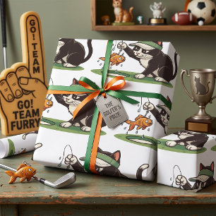 Funny Cat Golfer Fishing Water Hazard Wrapping Paper