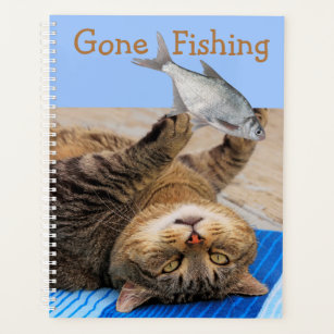 Funny Cat Gone Fishing Planner