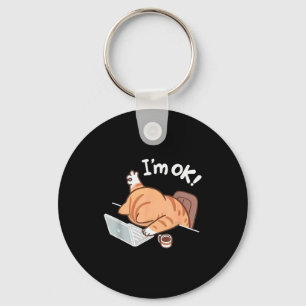 Funny Cat Graphic For Men Or Women Work From Home  Key Ring