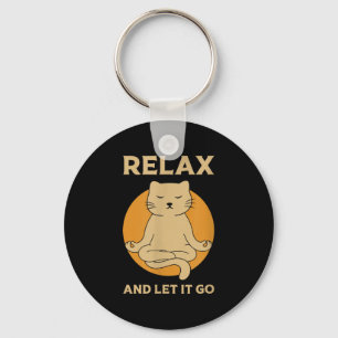 Funny Cat Graphic Yoga Zen Meditation  Key Ring
