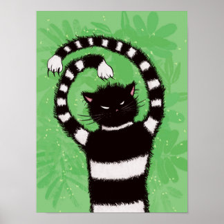 Funny Cat Green Leaves Nature Lover Poster