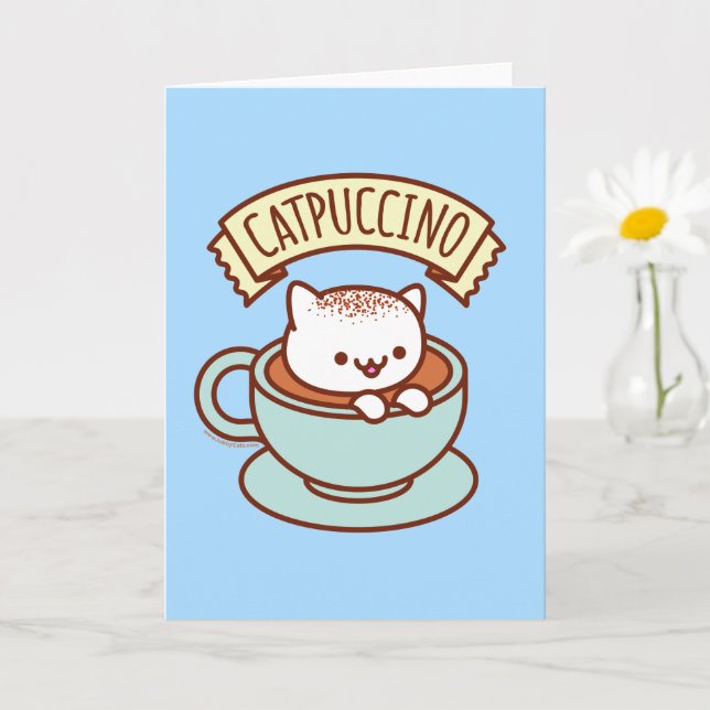 Funny Cat Greeting Card: CATPUCCINO Card (Small Plant)