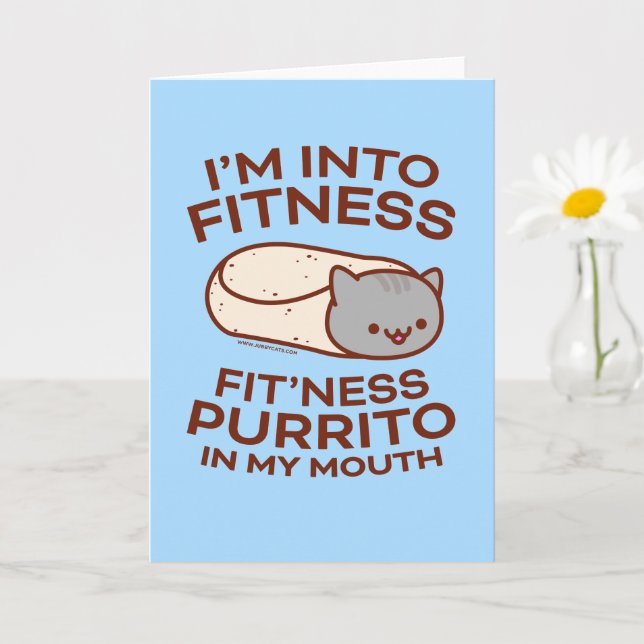 Funny Cat Greeting Card: PURRITO FITNESS Card (Small Plant)
