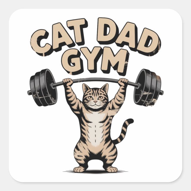 Funny Cat Gym for Dad Square Sticker (Front)