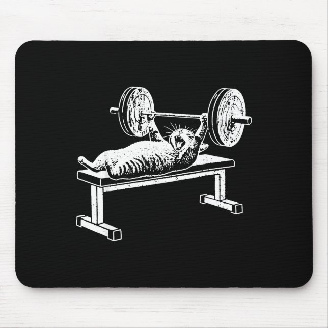 Funny cat gym workout bench press cat meme mouse mat (Front)