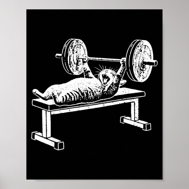 Funny cat gym workout bench press cat meme poster (Front)