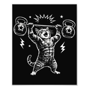 Funny Cat Gym Workout Hilarious Feline Weightlifti Photo Print