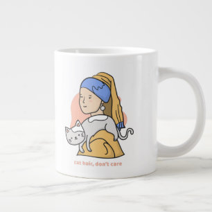 Funny cat hair don't care girl with pearl earring large coffee mug