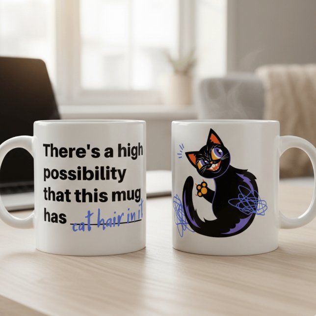 Funny Cat Hair In It Sassy Black Cat Coffee Mug (Creator Uploaded)