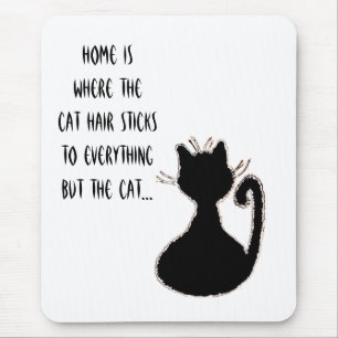 Funny Cat Hair Quote Cute Black Cat Silhouette Mouse Mat