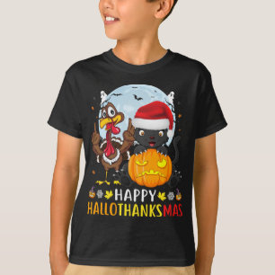 Funny Cat Halloween And Merry Christmas Happy Hall T-Shirt
