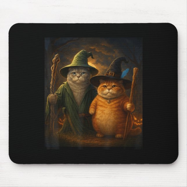 Funny Cat Halloween Cat Meme Wizard Cat Weird Cute Mouse Mat (Front)