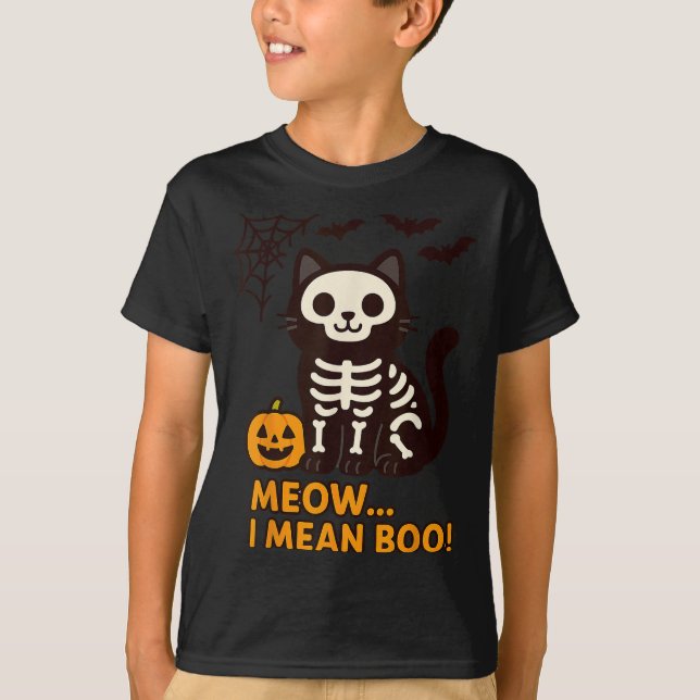 Funny Cat Halloween Costume Meow I Mean Boo Men Wo T-Shirt (Front)