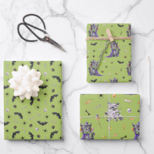 Funny Cat Halloween Wrapping Paper Sheet