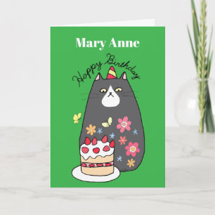 Funny Cat Hand-drawn Doodle Style Custom Birthday Card