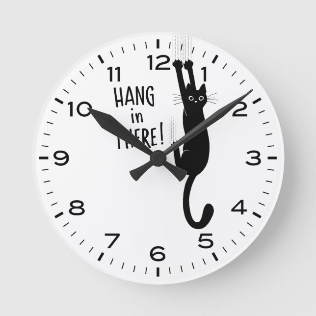 Funny Cat Hang in There Humourous Round Clock (Front)