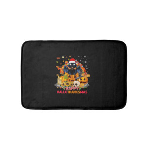 Funny Cat Happy Hallothanksmas Halloween Thanksgiv Bath Mat