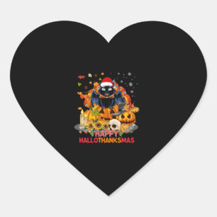 Funny Cat Happy Hallothanksmas Halloween Thanksgiv Heart Sticker