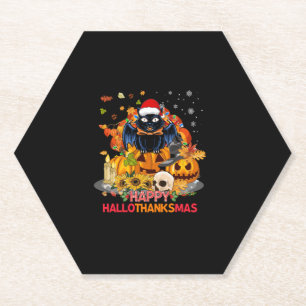 Funny Cat Happy Hallothanksmas Halloween Thanksgiv Paper Coaster
