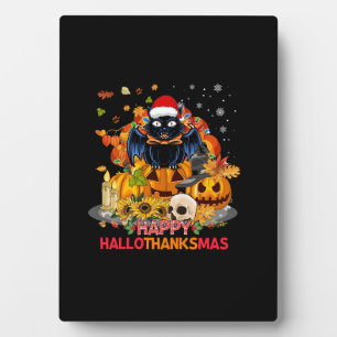 Funny Cat Happy Hallothanksmas Halloween Thanksgiv Plaque