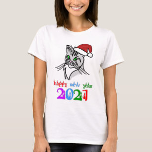 Funny Cat Happy New Year 2021 T-Shirt
