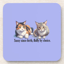 Funny Cat Hard plastic coaster - Light Blue