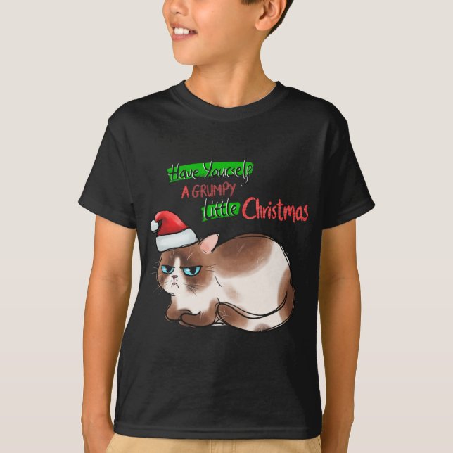 Funny Cat Have Yourself a Grumpy Little Christmas  T-Shirt (Front)