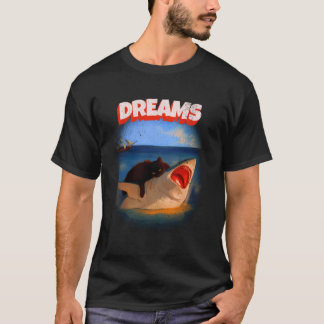 Funny Cat Having Big Dreams To Bites Shark And Eat T-Shirt