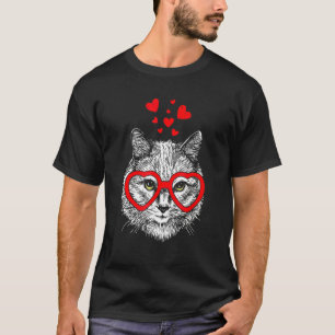 Funny Cat Heart Glasses Valentine's Day T-Shirt