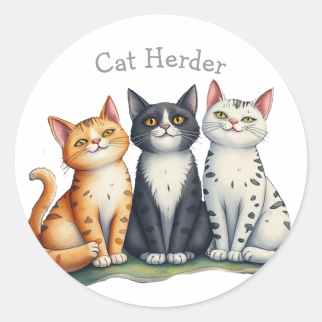 Funny Cat Herder Quote Cat Lover Classic Round Sticker (Front)
