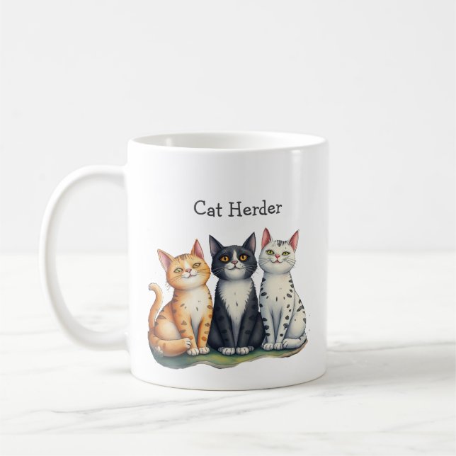 Funny Cat Herder Quote Cat Lover  Coffee Mug (Left)