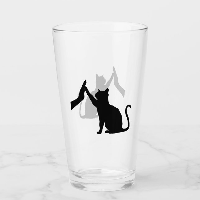 Funny Cat High Five Graphic Cat Owner & Cat Lover Glass (Front)