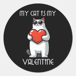 Funny Cat Holding Heart For Valentine's Day Family Classic Round Sticker