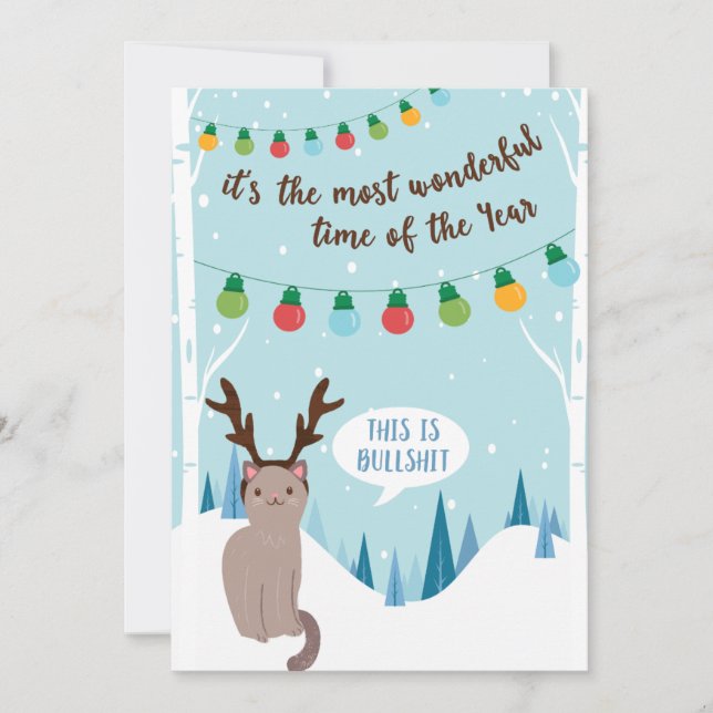 funny cat holiday cards/cat antlers (Front)