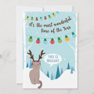 funny cat holiday cards/cat antlers card