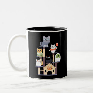 Funny Cat Horror Movies Cute Halloween Cat Kitty Two-Tone Coffee Mug
