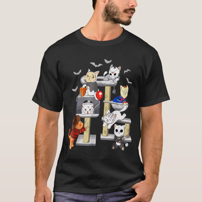 Funny Cat Horror Movies Cute Halloween Cat Lovers  T-Shirt (Front)