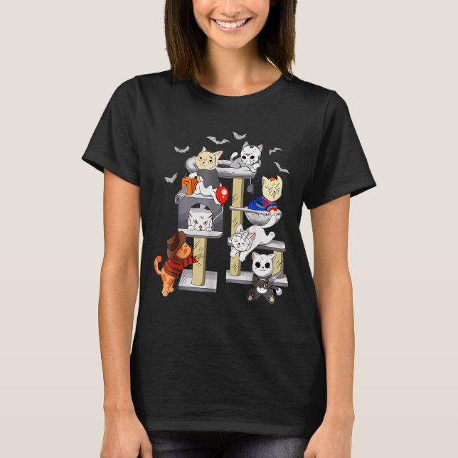 Funny Cat Horror Movies Cute Halloween Cat Lovers  T-Shirt (Front)