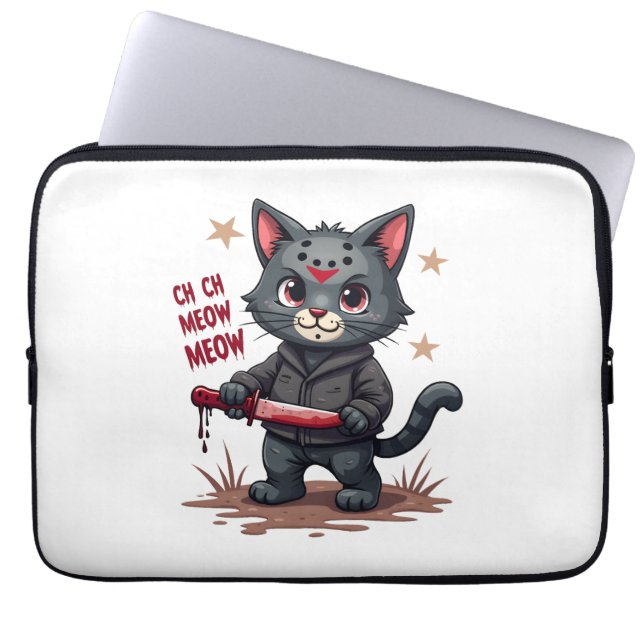 Funny Cat Horror Movies Cute Halloween for Cat Kit Laptop Sleeve (Front)