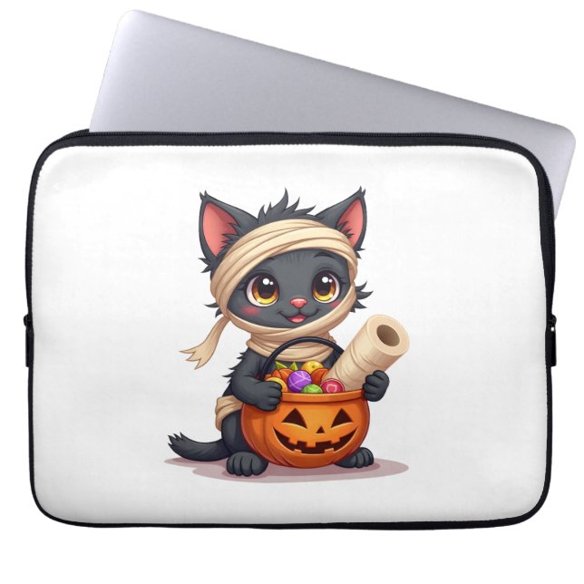 Funny Cat Horror Movies Cute Halloween for Cat Kit Laptop Sleeve (Front)