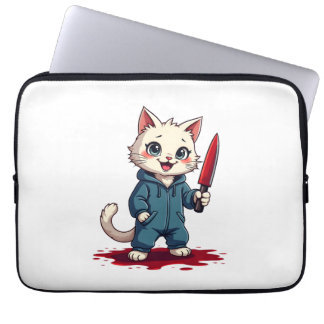 Funny Cat Horror Movies Cute Halloween For Cat Kit Laptop Sleeve
